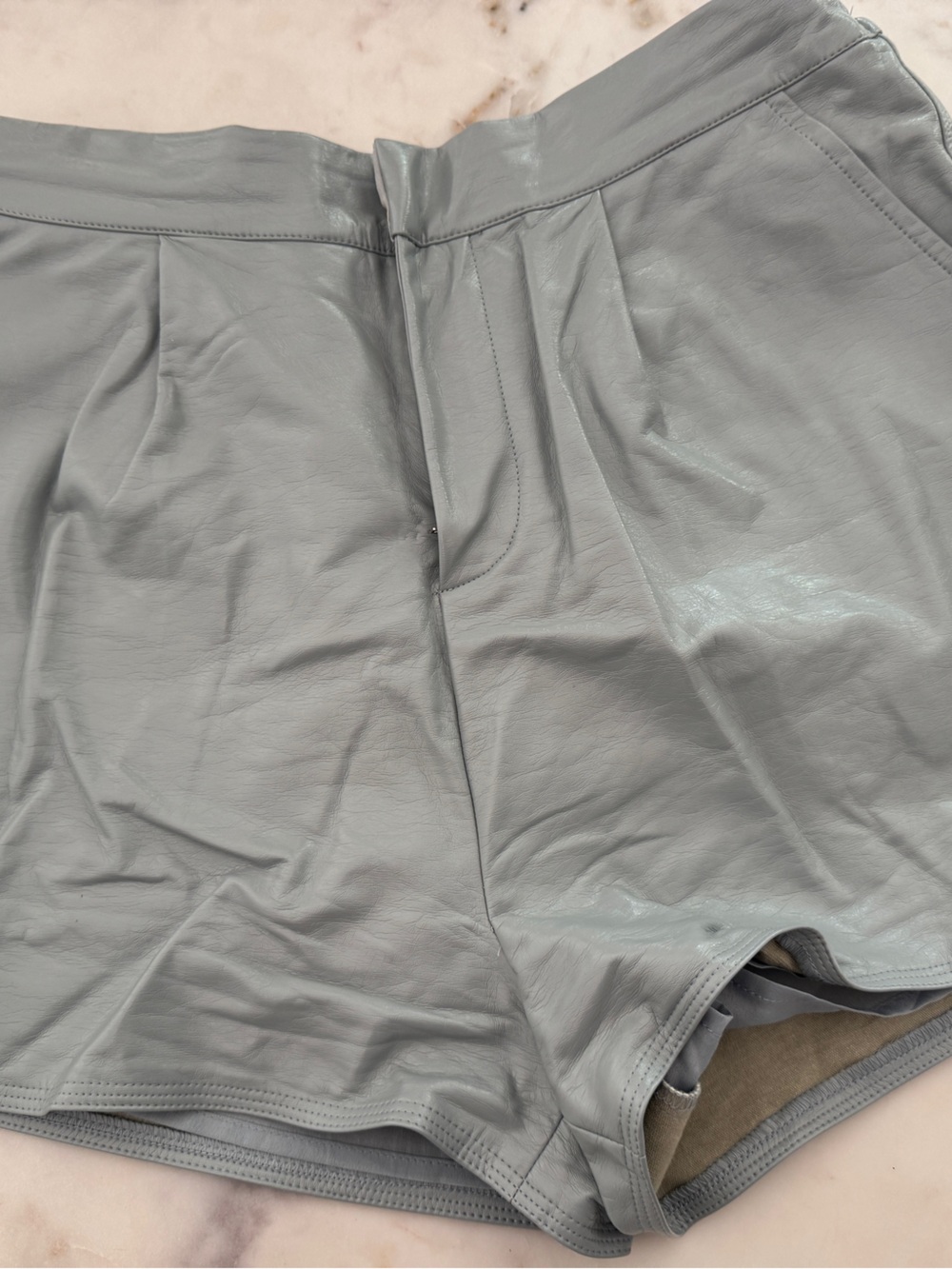 GREY LAB Light Gray Faux Leather High Waisted Shorts